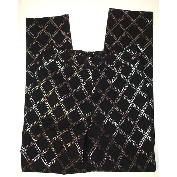 New Womens Isaac Mizrahi Live! Stretch Black Silver Foil Leaf Pants 4T Tall